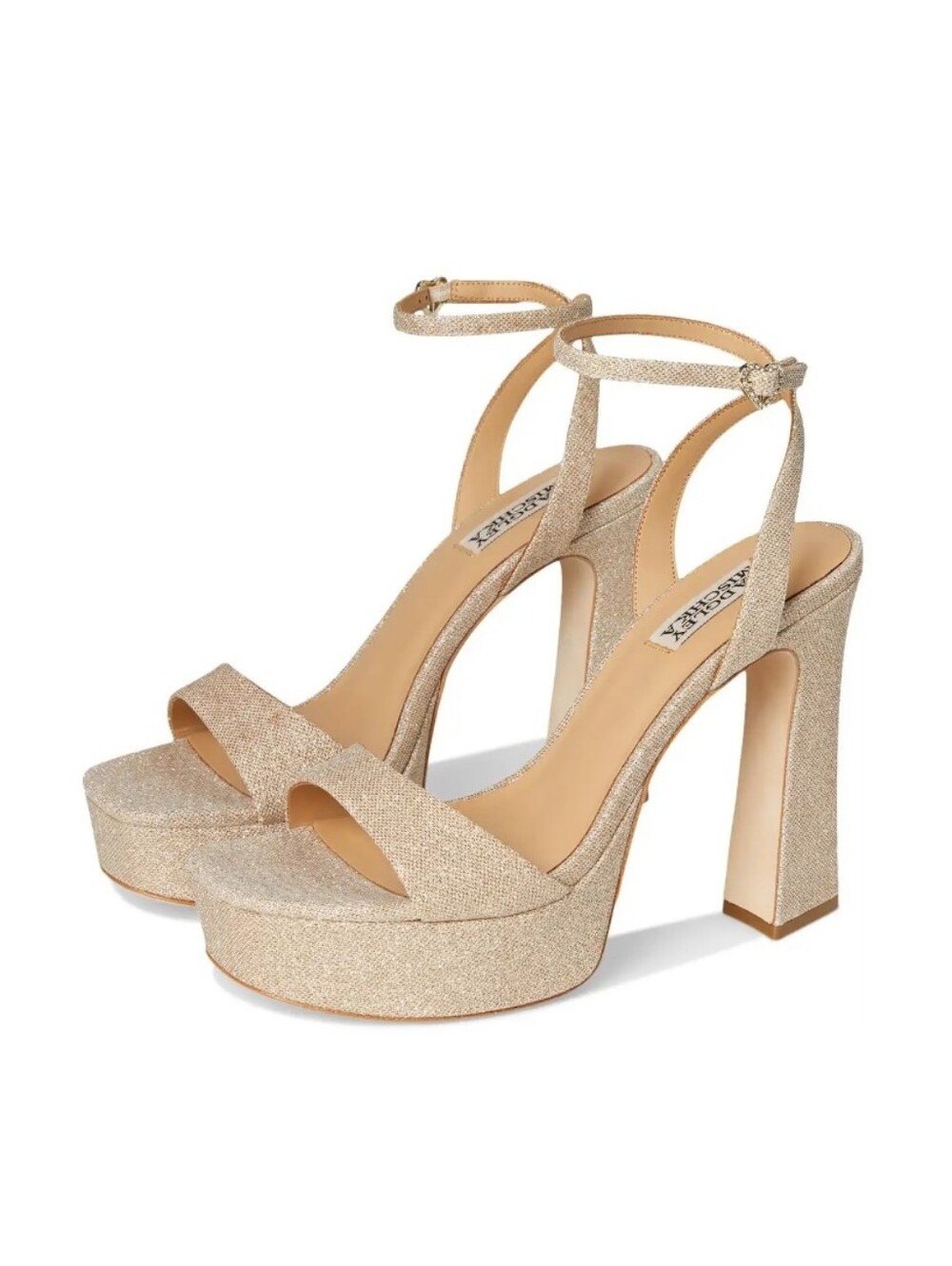 Badgley Mischka Caia Gold Glitter Platform Ankle-Strap Sandals